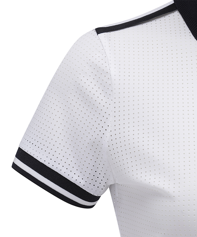 ANEW Golf Women's All Ventilation Collar Short T-Shirt in White, showcasing its stylish design and breathable fabric.